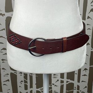 Boho Colorful Studded Brown Leather Belt L